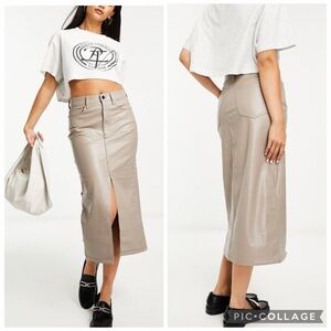 New Abercrombie & Fitch 90's Faux Leather Pencil Midi Skirt Front Slit Size 34